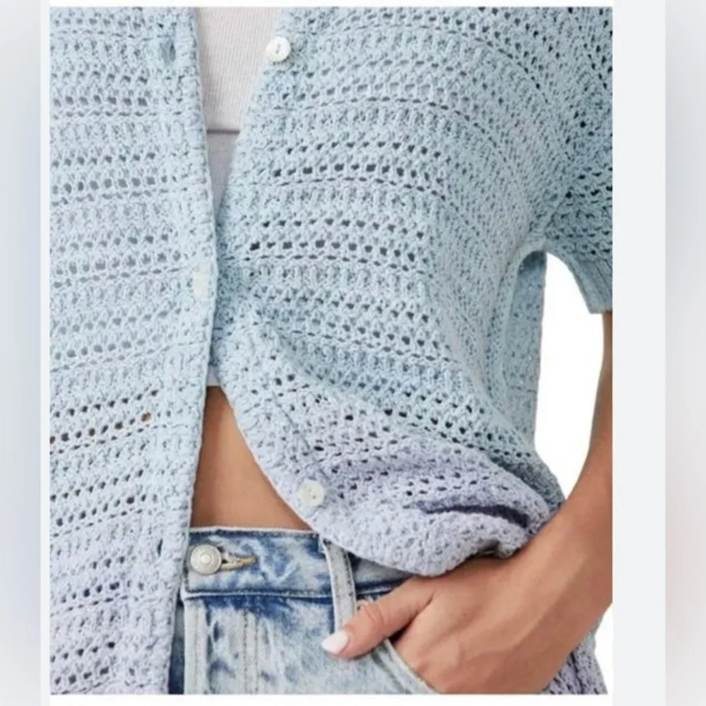 Free People we the free Alicia blue purple ombre Crochet duster Cardigan size XS